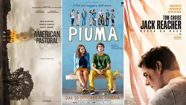 Weekend al cinema: i film in uscita il 22 e 23 ottobre 2016 Le locandine dei film American Pastoral, Piuma e Jack Reacher: Punto di Non Ritorno