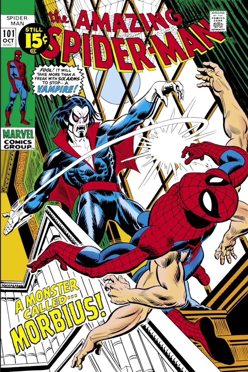 La copertina del fumetto Amazing Spider-Man n.101, Morbius lotta contro Spider-Man