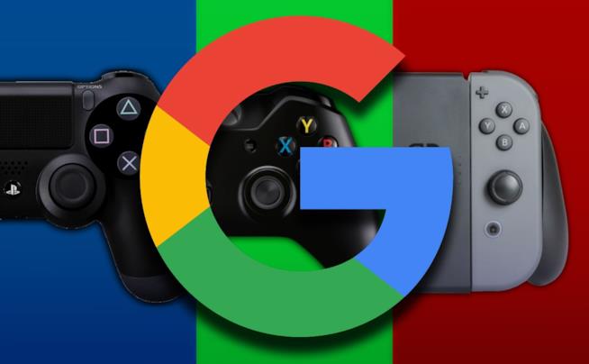 Google parteciperà alla GDC 2019 con un evento a tema gaming Il logo di Google con i pad per PlayStation 4, Xbox One e Nintendo Switch