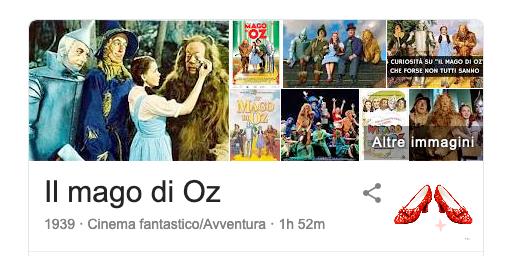 L'easter egg del Mago di Oz su Google Knowledge graph di Google relativo al film Il Mago di Oz