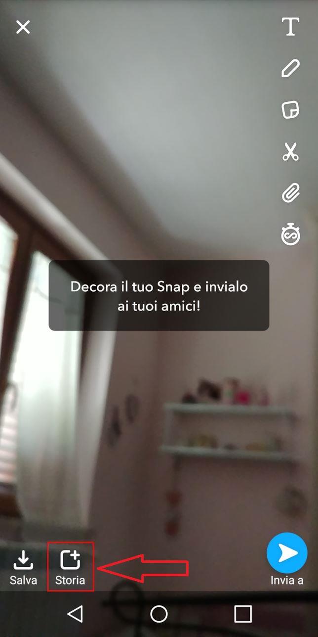 Come pubblicare una Storia su Snapchat Schermata per lo scatto di uno Snap