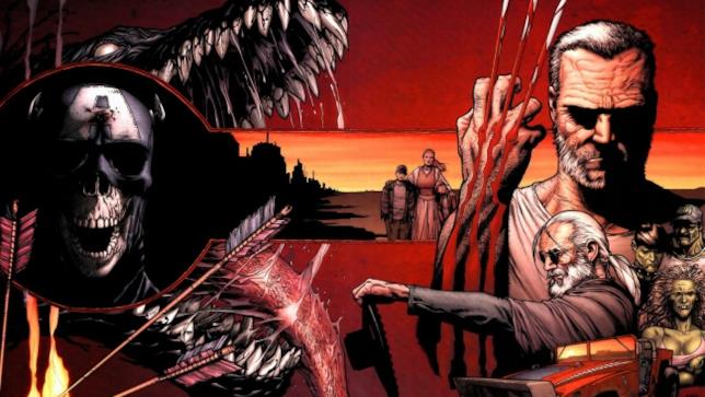 La copertina di Vecchio Logan La copertina estesa di Vecchio Logan mostra tutti i protagonisti dell'opera