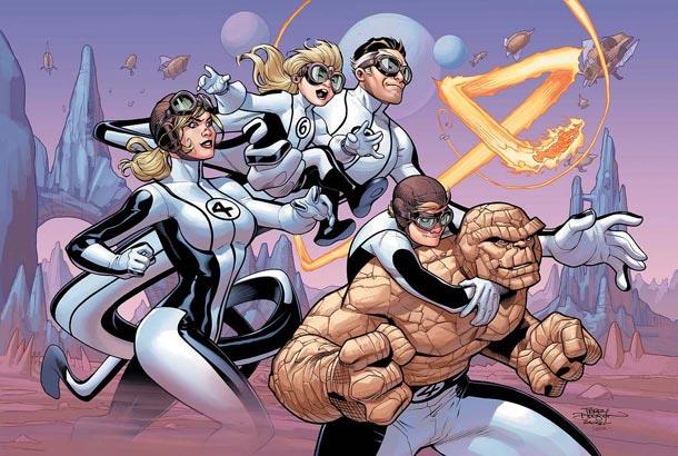 I Fantastici Quattro con Franklin e Valeria I Fantastici Quattro al gran completo in un'immagine di Terry Dodson