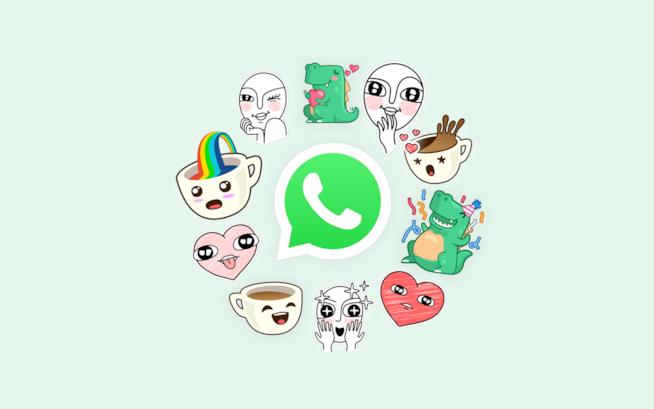 Su WhatsApp arrivano gli sticker Il logo di WhatsApp circondato da alcuni adesivi