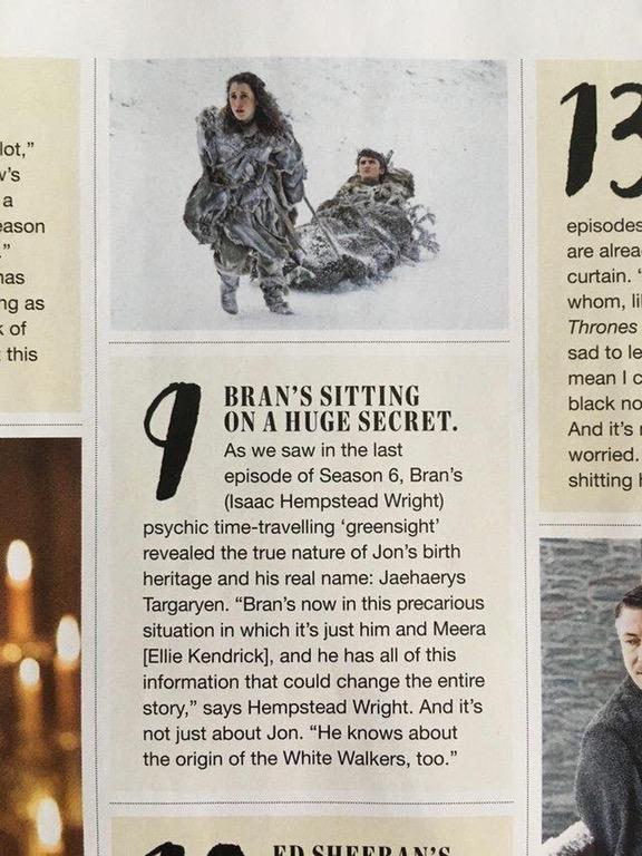 Empire Magazine e il vero nome di Jon Snow Il vero nome di Jon Snow in un articolo di Empire Magazine