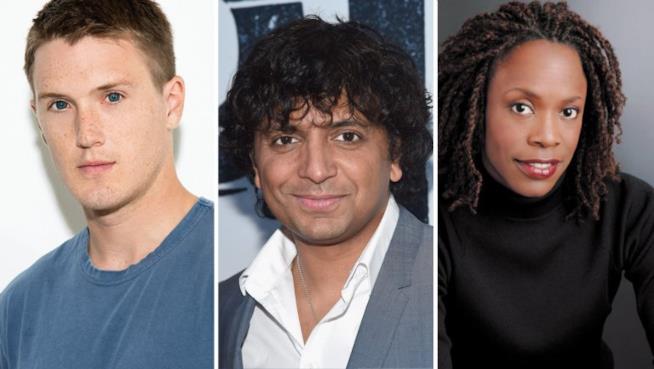 Spencer Treat Clark, M. Night Shyamalan e Charlayne Woodard regista e protagonisti di Glass Il regista M.Night Shyamalan e gli attori Spencer Treat Clark e Charlayne Woodard