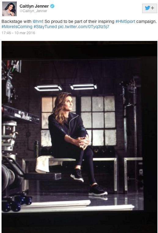 Caitlyn Jenner è testimonial di H&M Sport La foto della campagna di H&M postata da Caitlyn Jenner su Twitter