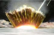 Illustrazione di un asteroide che colpisce la terra Esplosione causata da un asteroide