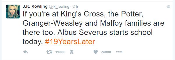 JK Rowling: Albus Severus Potter a Hogwarts il 1 settembre 2016 JK Rowling dà il benvenuto ad Albus Severus a Hogwarts il 1 settembre 2016