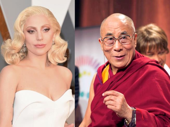 Lady Gaga ha incontrato il Dalai Lama Primo piano di Lady Gaga e del Dalai Lama