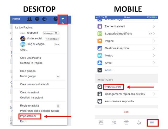 Accedere alle Impostazioni dell'account Facebook Primo passaggio per accedere alle Impostazioni dell'account Facebook