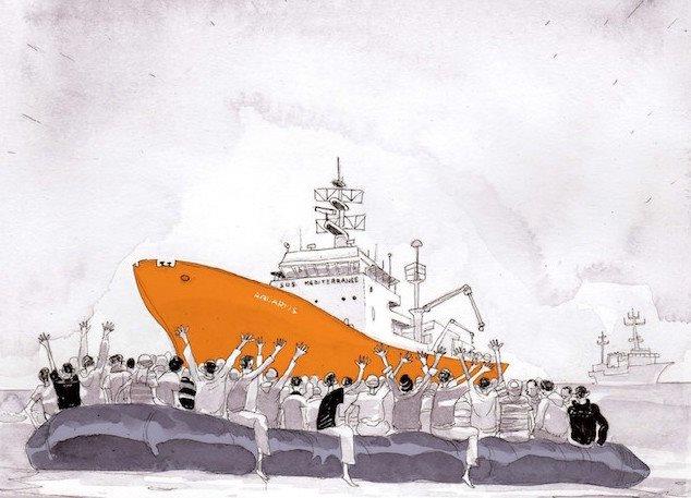 L'Aquarius durante i soccorsi L'arrivo dell'Aquarius in soccorso