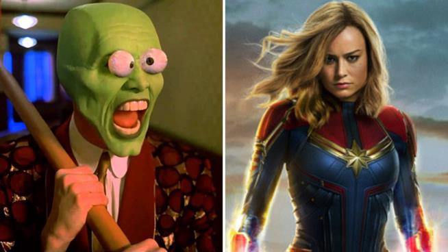 The Mask - Da zero a mito al posto di True Lies, ecco l'idea iniziale dei registi di Captain Marvel per la scena nel Blockbuster del 1995 A sinistra Jim Carrey nel film The Mask, a destra Brie Larson nei film Captain Marvel