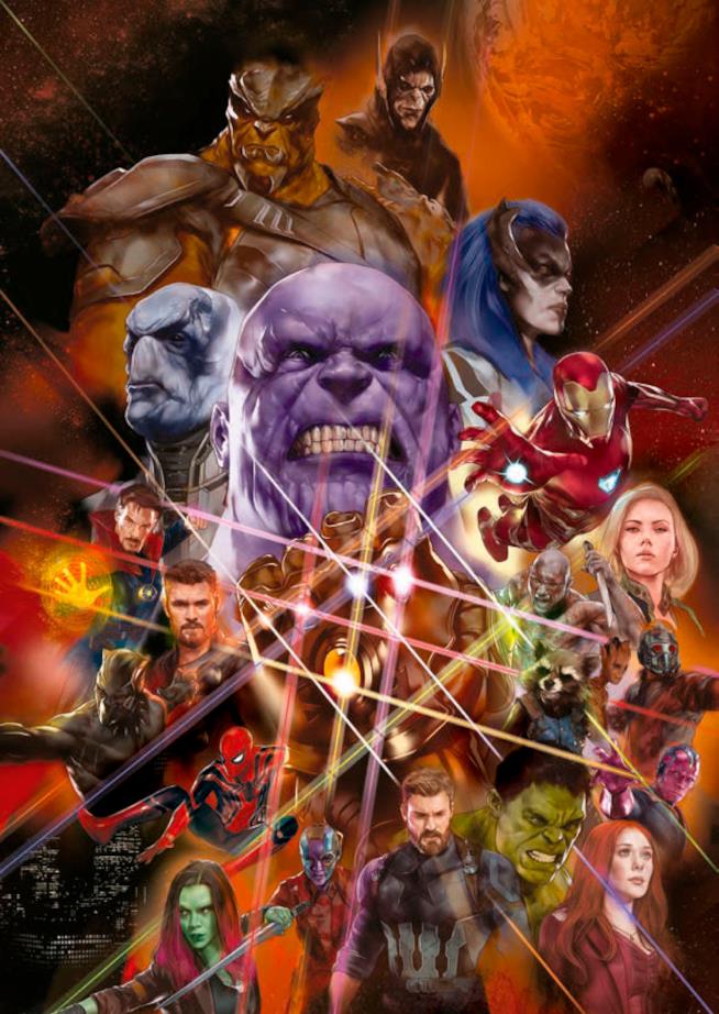 Gli Avenger e il Black Order di Thanos in una promo art di Infinity War