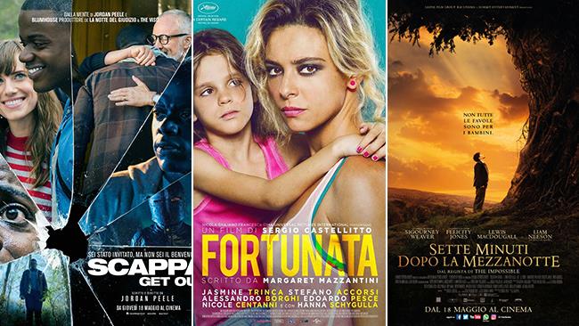 Weekend al cinema: i film in uscita il 20 e 21 maggio 2017 Le locandine dei film Scappa - Get Out, Fortunata e Sette Minuti Dopo la Mezzanotte