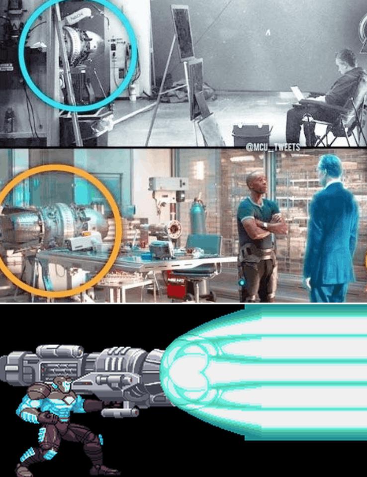 La prima foto dal set di Avengers 4 che mostra il cannone protonico, seguita da una foto tratta da Avengers: Infinity War e infine da Marvel vs. Capcom 2: New Age of Heroes Foto provenienti dal set di Avengers 4, da Avengers: Infinity War e da Marvel vs. Capcom 2: New Age of Heroes che mostrano il cannone protonico