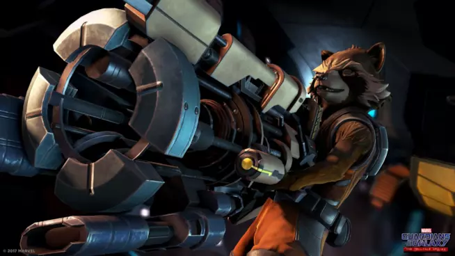 Guardiani della Galassia, uscita e trama per il videogame di Telltale Games Rocket Raccoon in uno screen ufficiale di Guardian of the Galaxy: The Telltale Series