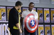Al via le riprese della serie The Falcon and the Winter Soldier Anthony Mackie e Sebastian Stan con lo scudo di Cap a SDCC