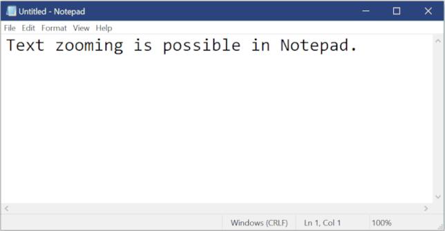 Blocco Note: zoom nel testo GIF Microsoft che mostra come fare zoom sul testo per l'applicazione Blocco Note