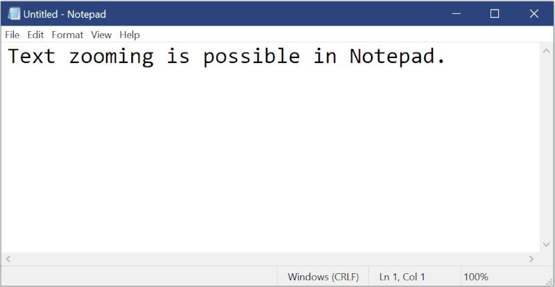 Blocco Note: zoom nel testo GIF Microsoft che mostra come fare zoom sul testo per l'applicazione Blocco Note