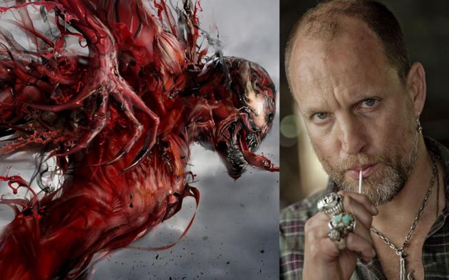 A sinistra Carnage, a destra Woody Harrelson A sinistra il villain Carnage, a destra il celebre attore Woody Harrelson