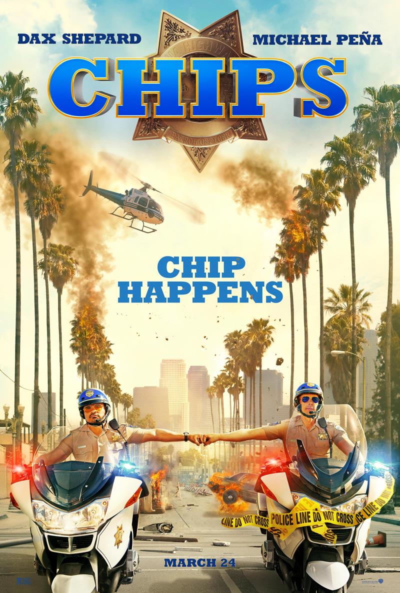 Il poster del remake cinematografico di CHiPs Dax Shepard e Michael Peña protagonisti di CHiPs