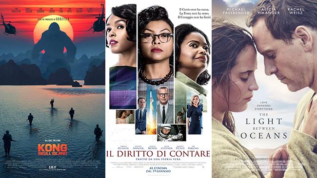 Weekend al cinema: i film in uscita l'11 e 12 marzo 2017 I poster dei film Kong: Skull Island, Il Diritto di Contare, La Luce Sugli Oceani