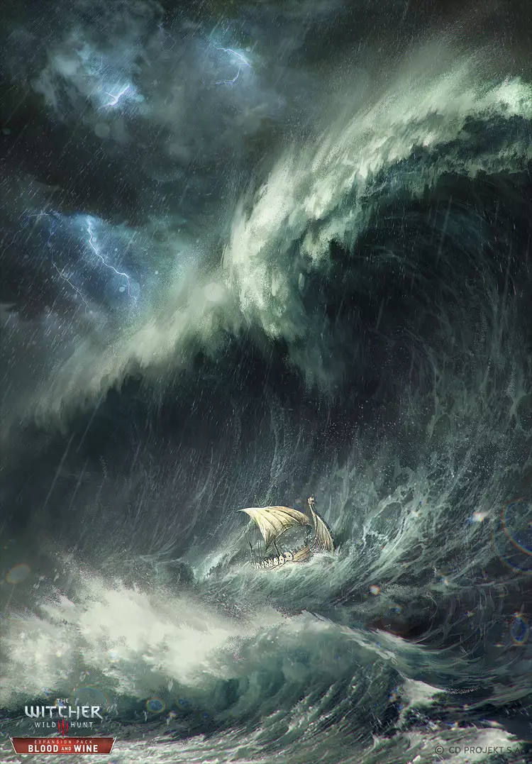 Una delle navi di Skellige in preda alla tempesta I mari di Skellige