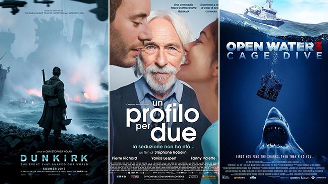 Weekend al cinema: i film in uscita il 2 e 3 settembre 2017 I poster di Dunkirk, Un Profilo per Due e Open Water 3 - Cage Dive
