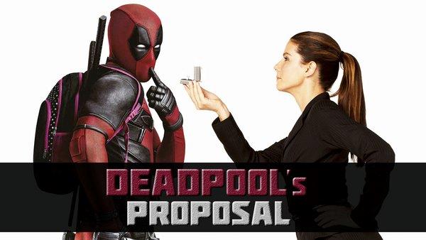 Deadpool's Proposal con Sandra Bullock e Deadpool Deadpool e Sandra Bullock nella locandina parodiata di Ricatto d'amore