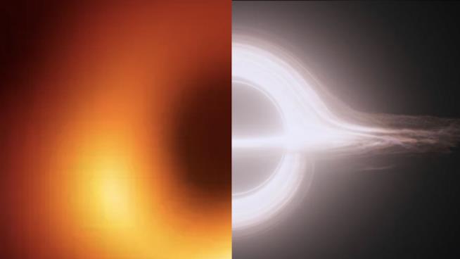 Interstellar, il buco nero del film è molto vicino alla realtà A sinistra il buco nero M87, a destra il buco nero visto in Interstellar