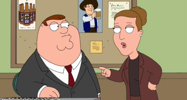 I Griffin hanno detto addio a Carrie Fisher Peter e il suo boss, Angela, in una scena de I Griffin