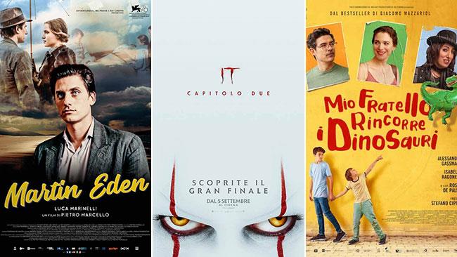 Weekend al cinema: i film in sala il 7 e 8 settembre 2019 I poster di Martin Eden, IT: Capitolo 2, Mio fratello rincorre i dinosauri