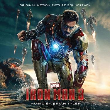 La cover della colonna sonora di Iron Man 3 Tony Stark in ginocchio sulla cover della colonna sonora di Iron Man 3