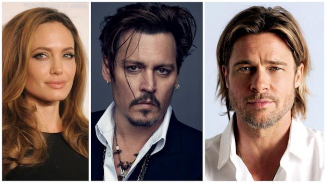 Angelina Jolie si consola con Johnny Depp ed evita Brad Pitt al telefono Primo piano di Angelina Jolie, Brad Pitt e Johnny Depp