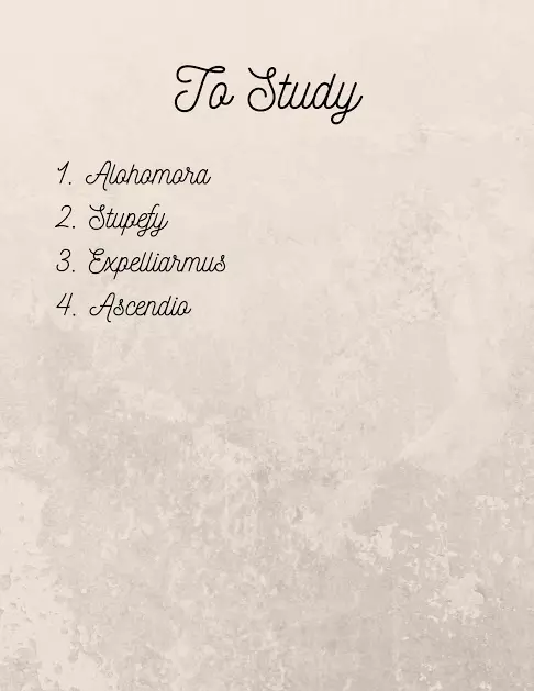 La lista di incantesimi da studiare per poter risolvere l'enigma Se dall'escape room vuoi uscire, gli inantesimi devi studiare