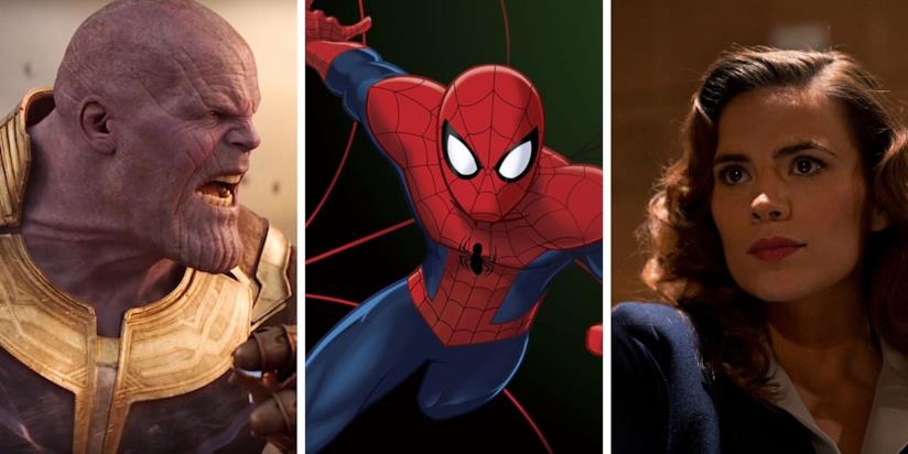 Alla scoperta di Disney+ con i titoli Marvel Da sinistra: Thanos, Spider-Man in versione animata e Agent Carter