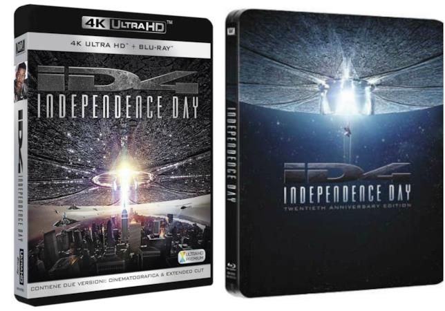 Independence day in versione 4k e steelbook Le confezioni della versione 4k e steelbook di Independence day