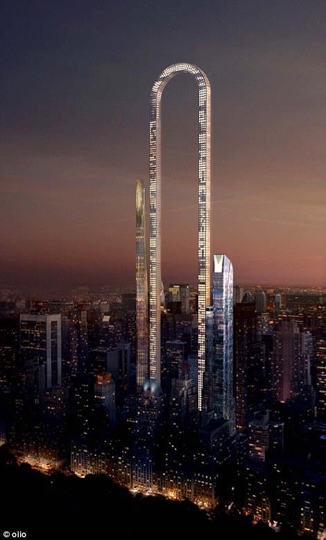The Big Bend: rendering che mostra l'edificio illuminato durante la notte Un rendering che mostra il grattacielo The Big Bend illuminato durante le ore notturne