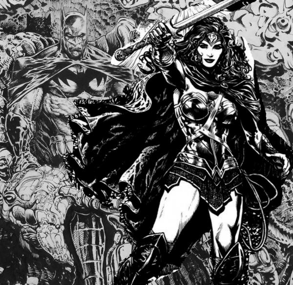 Batman e Wonder Woman in un disegno di Liam Sharp Un disegno di Liam Sharp raffigurante Batman e Wonder Woman