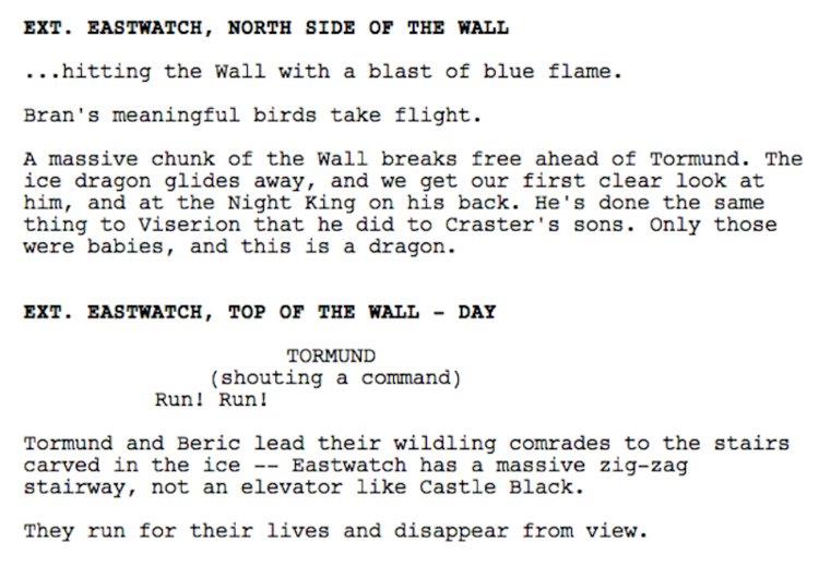 Le azioni di Tormund e Beric Sequenza del copione dell'ultimo episodio di GoT 7