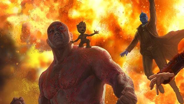 Drax e baby Groot Drax il Distruttore con Baby Groot sulla spalla