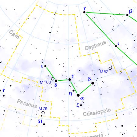 Notte di San Lorenzo, maggiore concentrazione di stelle cadenti vicino Cassiopea La posizione di Cassiopea rispetto alla costellazione di Perseo