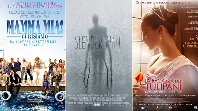 Weekend al cinema: i film in sala l'8 e 9 settembre 2018 I poster dei fim Mamma mia! Ci risiamo, Slender Man, La ragazza dei tulipani
