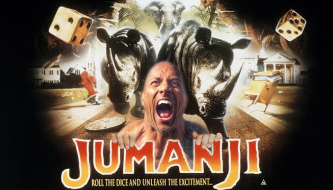 L'attore The Rock nel film Jumanji The Rock locandina Jumanji