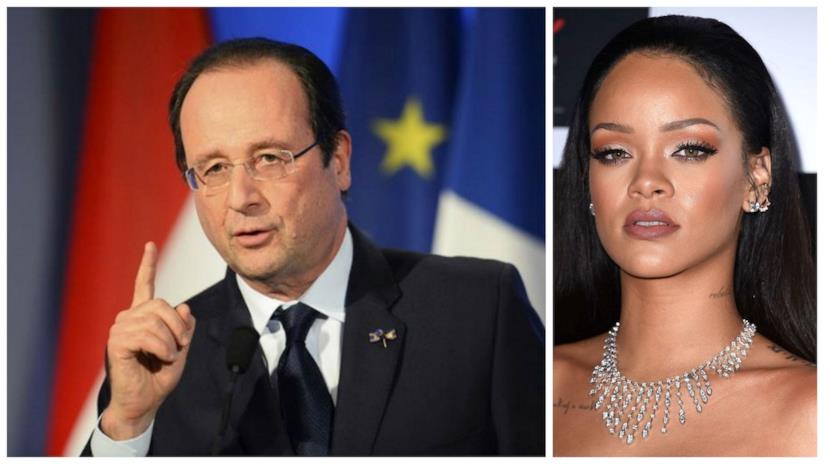Rihanna sollecita Hollande su Twitter per fargli leggere una sua lettera Primo piano di Rihanna e del Presidente Hollande