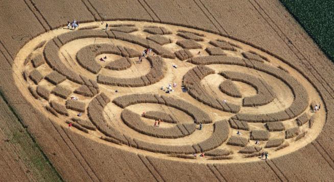 Cerchi nel grano in un campo. Sono realizzati dagli UFO? Crop circles, cerchi nel grano, in una foto aerea