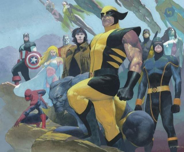 Avengers e X-Men sulla cover del primo numero di House of M Dettaglio della cover di House of M #1