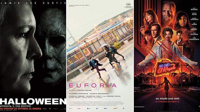 Weekend al cinema: i film in sala il 27 e 28 ottobre 2018 I poster dei film Halloween, Euforia, 7 sconosciuti a El Royale