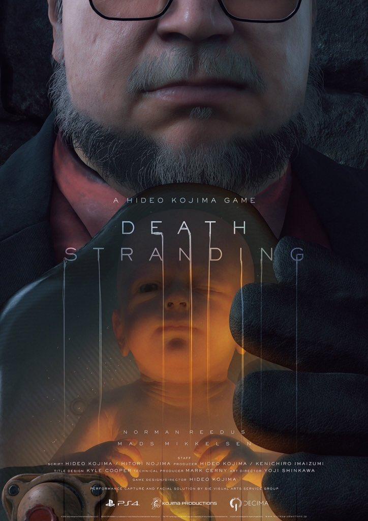 Guillermo del Toro in Death Stranding Uno dei poster promozionali di Death Stranding
